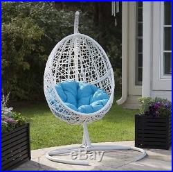 Hanging Egg Chair Resin Wicker White Blue Cushion Patio Furniture