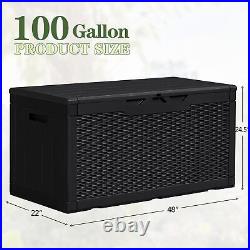 100 Gallon Resin Deck Box Lockable Large Outdoor Storage Boxes for Garden Tools