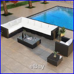 10PC Outdoor Patio Furniture Set PE Wicker Rattan Sofa Aluminum Frame Brown