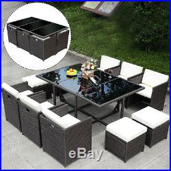 11 PCS Outdoor Patio Dining Set Metal Rattan Wicker Furniture Garden Cushioned