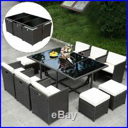 11 PCS Outdoor Patio Dining Set Rattan Wicker Furniture Garden Cushioned