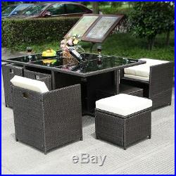 11 Pcs Wicker Rattan Patio Furniture Outdoor Pool Dining Table Cushion Seat Set
