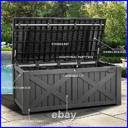 120 Gallon Large Deck Box Resin Outdoor Storage Boxes with Divider & Storage Net