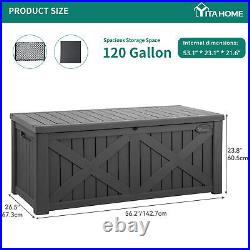 120 Gallon Large Deck Box Resin Outdoor Storage Boxes with Divider & Storage Net