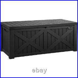 120 Gallon Large Deck Box withFlexible Divider & Net, Resin Outdoor Storage Boxes