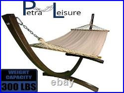 12 Ft Water Treated Coffee Stain Wooden Arc Hammock Stand + Beige Hammock bed