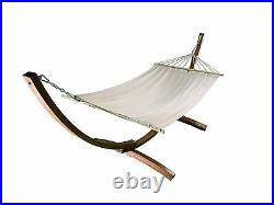 12 Ft. Water Treated Wooden Arc Hammock Stand + Premium Quilted Beige Hammock bed