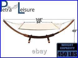 14 Teak Stain Wood Arc Hammock Stand & Quilted Beige Color Hammock Bed