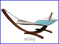 14 Teak Stain Wood Arc Hammock Stand & Quilted Teal/Yellow Stripe Hammock Bed