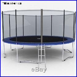 15FT Round Trampoline withEnclosure Bounce Jump Safety Net Spring Pad &Ladder Blue