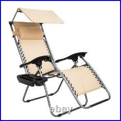 1PC Zero Gravity Folding Patio Lounge Beach Chair with Canopy Sunshade Cup Holder