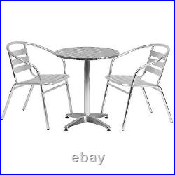 23.5 Round Aluminum Indoor-Outdoor Table Set with 2 Slat Back Chairs