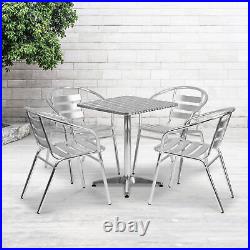 23.5 Square Aluminum Indoor-Outdoor Table Set with 4 Slat Back Chairs