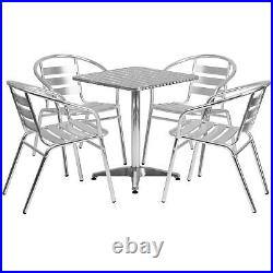 23.5 Square Aluminum Indoor-Outdoor Table Set with 4 Slat Back Chairs