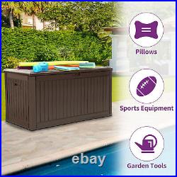 260 Gal Deck Box Resin Patio Waterproof Outdoor Storage Box Container Bench Box