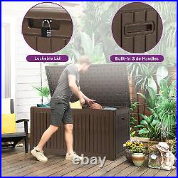 260 Gal Deck Box Resin Patio Waterproof Outdoor Storage Box Container Bench Box