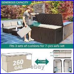 260 Gal Deck Box Resin Patio Waterproof Outdoor Storage Box Container Bench Box