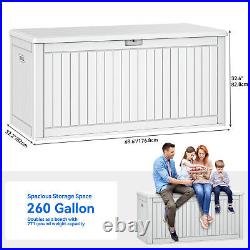 260 Gallon Extra Large Deck Box, Double-Wall Resin Outdoor Storage deck Box
