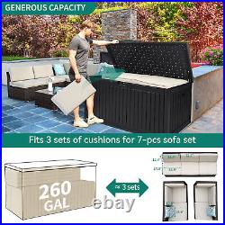 260 Gallon Large Outdoor Weatherproof Deck Box Patio Garden Storage Organizer