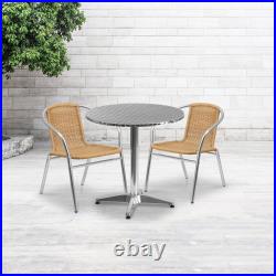 27.5 Round Aluminum Garden Patio Table Set with 2 Rattan Chairs