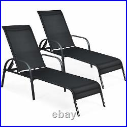2PCS Adjustable Chaise Lounge Chair Recliner Patio Yard Outdoor with Armrest Black
