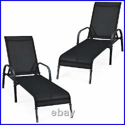 2PCS Adjustable Chaise Lounge Chair Recliner Patio Yard Outdoor with Armrest Black