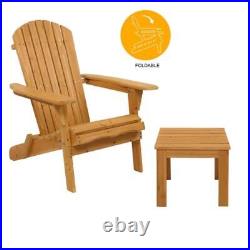 2PCS Foldable Wooden Adirondack Chair Table Set Patio Furniture Lounge Seat