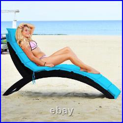 2PCS Folding Patio Rattan Lounge Chair Chaise Cushioned Portable Lawn Turquoise