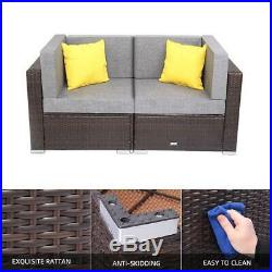 2PCS Outdoor Patio Corner Sofa Chairs Rattan Wicker Loveseat with Cushions