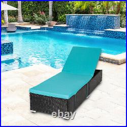 2PCS Outdoor Recliner Beach Pool Wicker Lounge Chair Set with Cushions Rest Chaise
