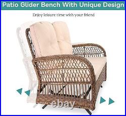 2PCS Outdoor Wicker Patio Glider Rocker Set 2-Person With Loveseat Coffee Table