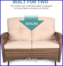 2PCS Outdoor Wicker Patio Glider Rocker Set 2-Person With Loveseat Coffee Table