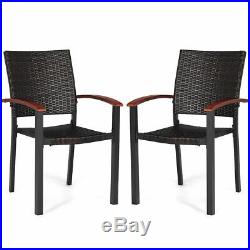 2PCS Patio Dining Chairs Armchair Stackable Rattan Wicker Outdoor Aluminum Frame