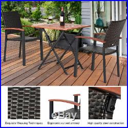 2PCS Patio Dining Chairs Armchair Stackable Rattan Wicker Outdoor Aluminum Frame