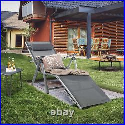 2PCS Patio Lounge Chair Rustproof Aluminum Folding Chaise withBackrest & Footrest