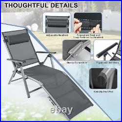 2PCS Patio Lounge Chair Rustproof Aluminum Folding Chaise withBackrest & Footrest