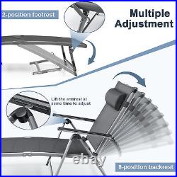 2PCS Patio Lounge Chair Rustproof Aluminum Folding Chaise withBackrest & Footrest