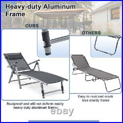 2PCS Patio Lounge Chair Rustproof Aluminum Folding Chaise withBackrest & Footrest