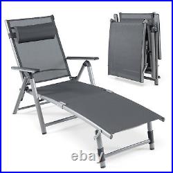 2PCS Patio Lounge Chair Rustproof Aluminum Folding Chaise withBackrest & Footrest