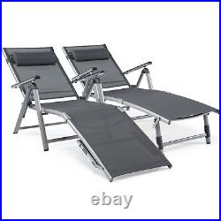 2PCS Patio Lounge Chair Rustproof Aluminum Folding Chaise withBackrest & Footrest