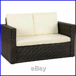 2PCS Patio Rattan Loveseat Sofa Ottoman Daybed Garden Furniture Set WithCushions