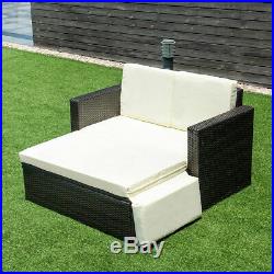 2PCS Patio Rattan Loveseat Sofa Ottoman Daybed Garden Furniture Set WithCushions