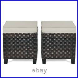 2PCS Patio Rattan Ottoman Cushioned Seat Footrest Coffee Table Outdoor Furniture