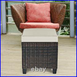 2PCS Patio Rattan Ottoman Cushioned Seat Footrest Coffee Table Outdoor Furniture