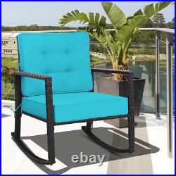 2PCS Patio Rattan Rocker Chair Outdoor Wicker Rocking Chair withTurquoise Cushion