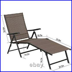 2PCS Patio Recliner Lounge Deck Chair Adjustable Outdoor Folding Chaise 5 Stages