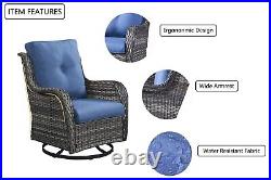 2PCS Patio Swivel Chairs Rattan Rocker Chairs PE Wicker Swivel Chair Furniture