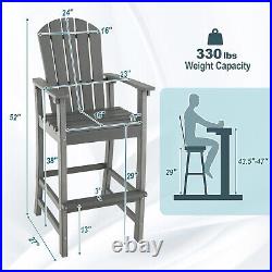2PCS Patio Tall Chair Outdoor HDPE Bar Height Stool Armrest Footrest All Weather