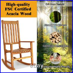 2PCS Wood Rocking Chair Porch Rocker High Back Garden Seat Indoor Outdoor Teak