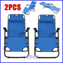 2PCS Zero Gravity Blue Folding Reclining Chaise Lounge In/Outdoor Portable Seat